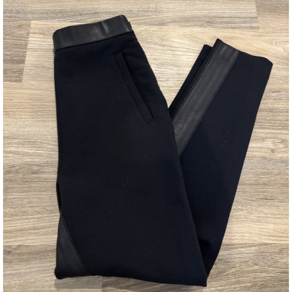 The Row Womens Dress Pants Deerskin trim Leather Black Virgin Wool Zip Size 4